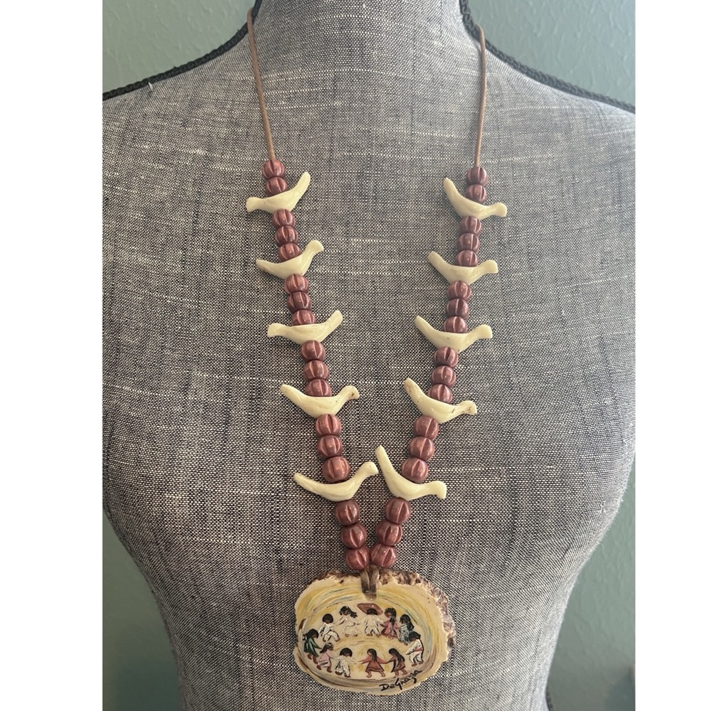 Native American 1970s Ted DeGrazia Hand painted Children of the World Necklace